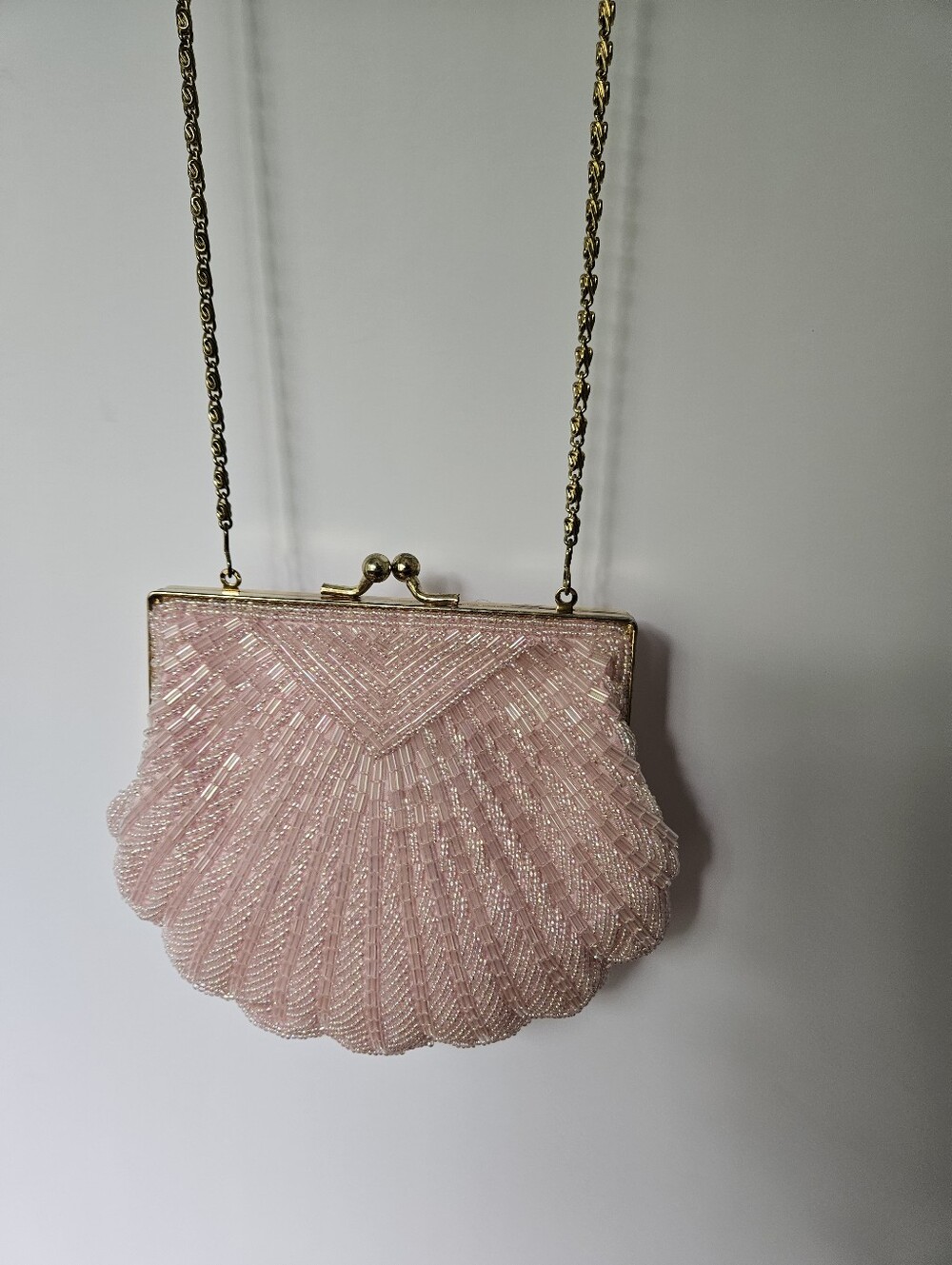 Vintage Beaded Pink Seashell Purse Evening Bag Carlo Fellini Evening Bag Clutch - Picture 9 of 13